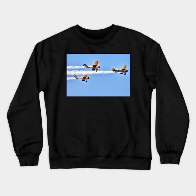 Three Boeing PT 17 Stearman with Smoke Crewneck Sweatshirt by holgermader